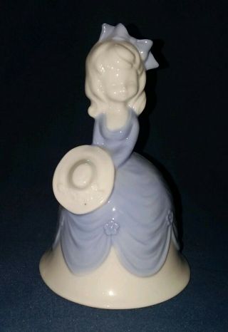Vintage Enesco Girl Figurine Bell In Blue Dress With Blue Bow Made In Japan