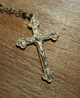 Vintage Black Glass Bead Italian Catholic Rosary Crucifix