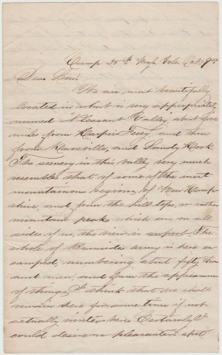 1862 Civil War Soldier Letter - Pleasant Valley Md - 35th Mass - Lt.  Wm Washburn