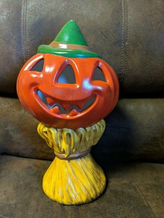 Large Vintage Ceramic Halloween Jack O Lantern Pumpkin Corn Stalk Scarecrow