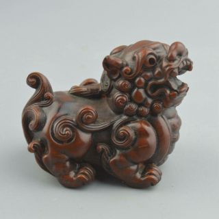 Collectable Handwork Decor Old Boxwood Carve Mighty Lion Exorcism Tibet Statues