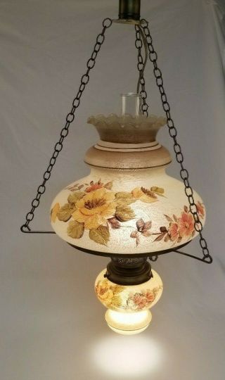 Vintage Hurricane Hanging Ceiling Lamp Gwtw Hand Painted 3 Way Chandelier Light