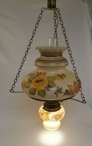 Vintage Hurricane Hanging Ceiling Lamp GWTW Hand Painted 3 way Chandelier Light 2