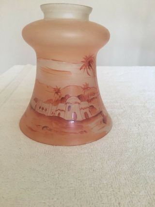 Vintage Obverse Painted Lamp Shade 2 1/4 Inch Fitter; Aladdin Desert Oasis Scene