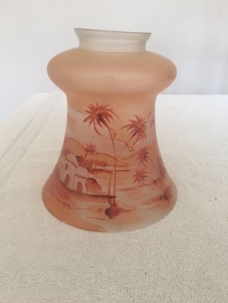 VINTAGE Obverse Painted Lamp Shade 2 1/4 Inch Fitter; Aladdin Desert Oasis Scene 2