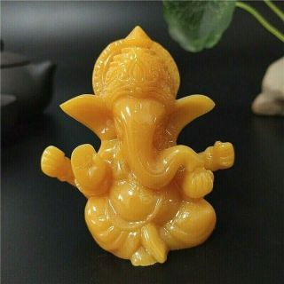 Ganesha Statue 1.  9 " Small Yellow Resin Stone Hindu Elephant God India Figurine