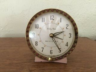 Vintage Westclox Baby Ben Alarm Clock Pink With Rhinestones -