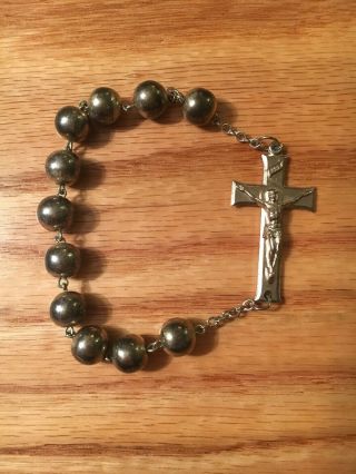 Pocket Rosary Bracelet Crucifix Cross Silver Metal Religious Prayer Vintage
