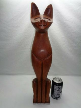 Vtg Teak Cat Carved Sculpture Mcm Siamese Danish Modern Tiki Witco Lounge Decor