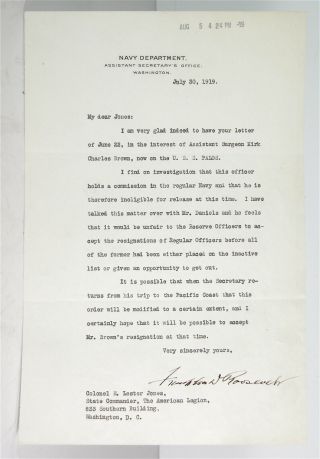 1919 President Franklin Delano Roosevelt Typed Letter Signed Tls Fdr Autograph