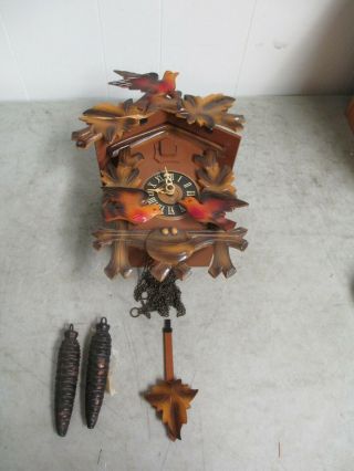 Cuckoo Clock Mfg Co Made In West Germany 3 Birds 2 Weights & Pendulum