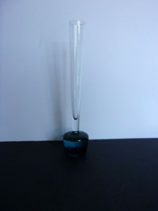 Vintage Bud Vase Clear Glass Blue Bubble Weighted Bottom