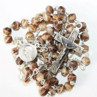 † Vintage Brown Faceted Blue Glass Beads Rosary,  Our Lady