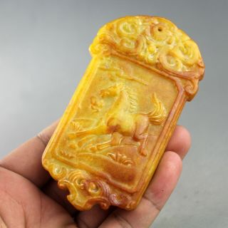 3.  9  China Old Jade Chinese Hand - Carved Horse Dragon Jade Pai Pendant 2108