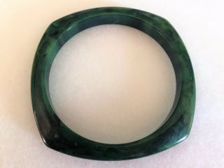 Vintage Art Deco Geometric Green Marbled Bakelite Bracelet