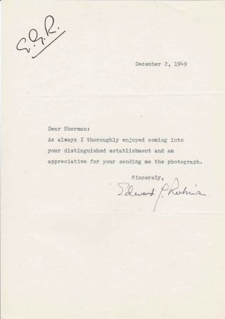 Edward G.  Robinson Signed 1949 Letter On Personal Stationery To Stork Club Owner