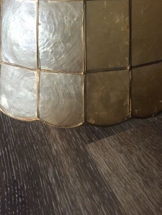 Vintage Mid Century Modern Capiz Shell & Brass Lamp Shade Bell Scalloped 10x16x8 2