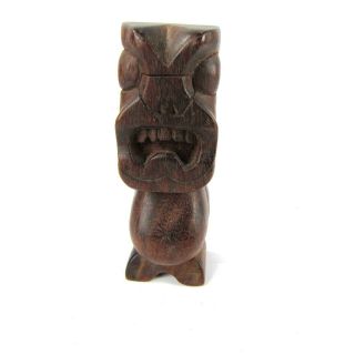 Vintage Hand Carved Wood Tiki Figure Statue Hawaiian ? Signed 6 - 1/4 X 2 X 2 - 1/8 "