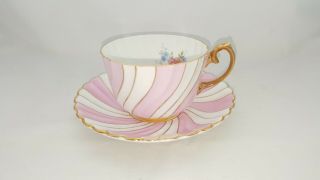 Vintage Gladstone Bone China Pink And White Teacup & Saucer