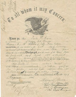 Civil War Eagle Discharge 26th Ma Soldier,  Battle Of Cedar Creek,  Mt Jackson