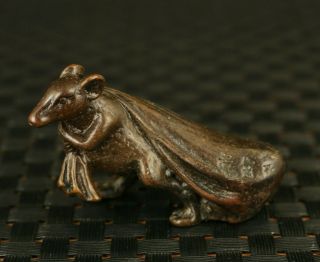 Chinese Old Red Copper Bronze Hand Casting Fortune Rat Statue Table Decoration