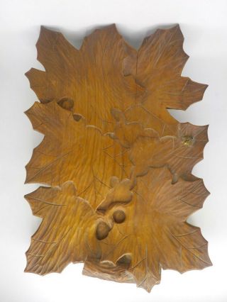 Antique Folk Art Hand Carved Wood Maple Leaf Tray Leaves Platter Cute Insects