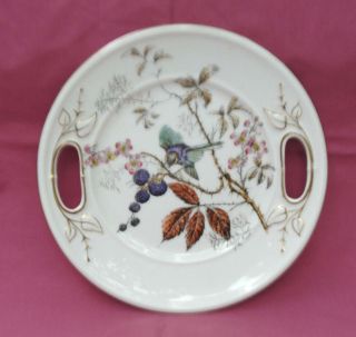 Old Paris Porcelain Hand Painted Cake Plate - Bird,  Berries,  Flowers