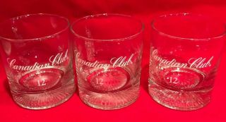 Set Of 3 Canadian Club Classic 12 Year Whisky Round Glasses Cond