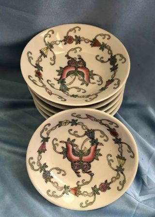 Vtg Chinese Famille Rose Porcelain Floral Butterfly 6 Small Bowls Jingdezhen 70s