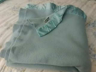 Vintage Faribo Faribault Blue Wool Blanket Satin Trim 75 