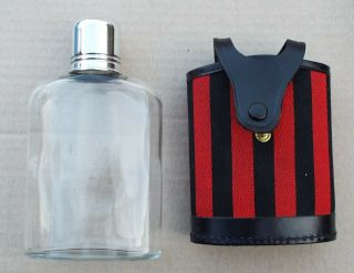 6 Oz.  Glass Hip Flask With Cover With Real Hide Base.  Made In England.  Alcohol.