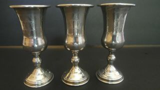 3 Vintage Sterling Silver Judaica Star Of David Kiddush Cups Etched Jewish Star