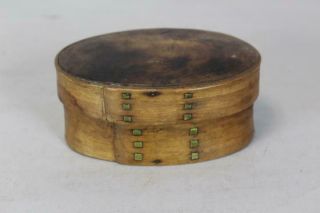 Great 19th C Miniature Oval Shaker Style Pantry Box Unusual Square Brass Nails