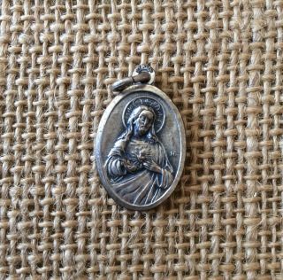 Reversible Vintage Sacred Heart Jesus/virgin Of Carmel Religious Medal Italy
