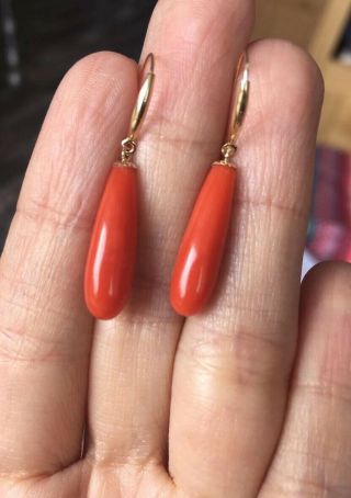 Antique Old Stock Natural Red Coral Earrings 18k Gold Other Coral Jewelrys