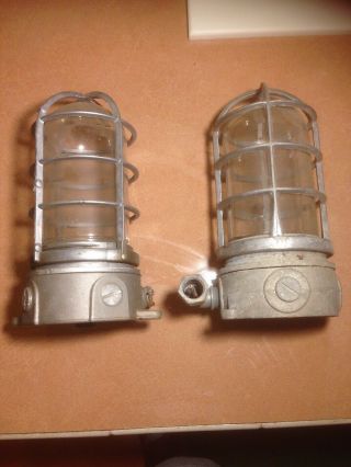 2 Vintage Explosion Proof Cage Lights With Mounts (1) Killark