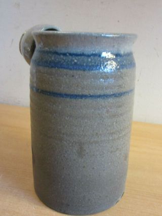 Vintage Blue decorated Stoneware Crock Canister with scoop,  stamped 