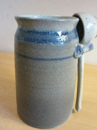 Vintage Blue decorated Stoneware Crock Canister with scoop,  stamped 