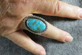 Bold Statement Vintage Southwest Sterling Silver And Turquoise Size 11 Ring