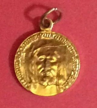 Antique Gold Aluminum Medal Holy Face Of Jesus On Shroud -