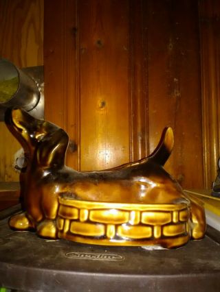 Vintage Dachshund Dog Planter Figurine With Trinket Dish