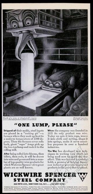 1945 Boris Artzybasheff Steel Mill Machine Monster Art Wickwire Spencer Print Ad