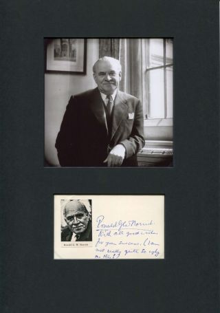 Nobel Prize Chemist Ronald Norrish Autograph,  Signed Card Mounted