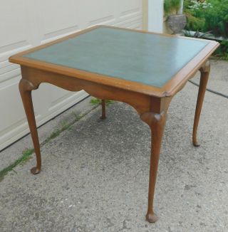 Vintage Kittinger NY Mahogany Queen Anne Leather Top Card Table T297 Games 2
