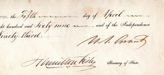 President U.  S.  Grant,  Hamilton Fish,  Signed Appointment,  General Samuel Price