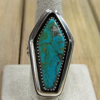 Vintage Sterling Silver Navajo Shadow Box Turquoise Ring Size 9.  75