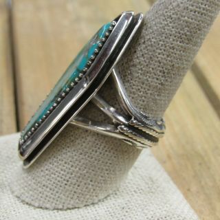 Vintage Sterling Silver Navajo Shadow Box Turquoise Ring Size 9.  75 2