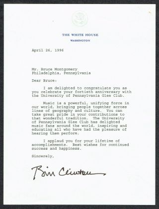 Bill Clinton/president/signed Letter White House Letterhead