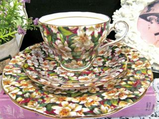 Royal Standard Tea Cup And Saucer Peach Tree Chintz Pattern Teacup Trio Blossom