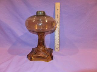 1880 - 1900 Large Amber Match Holder Table Oil Lamp